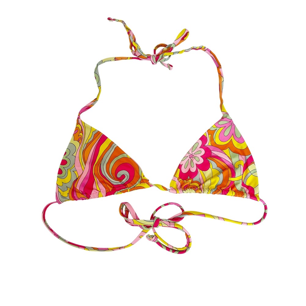 Frankies Bikinis x Hailee Steinfeld Tia Bikini Top Pink Floral Psychedelic SMALL